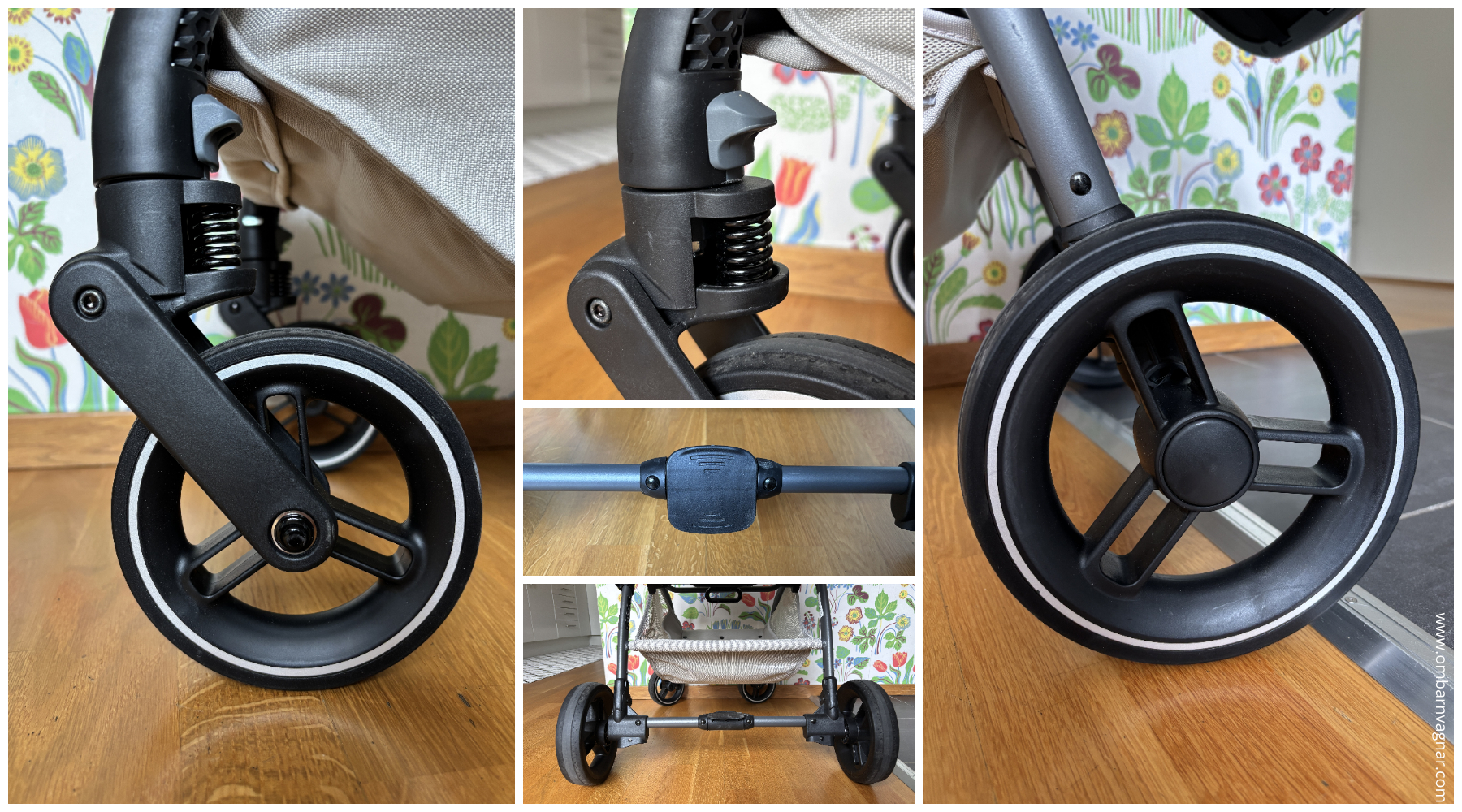 PU-hjul med fjädring på Britax Rio.